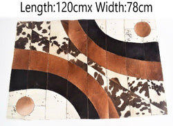 Handmade Cow Hide Patchwork Hair-On Fur Leather Rug , Genuine Animal Skin Leather Rug, Anti Slip Material On Back 10 SQ/FT