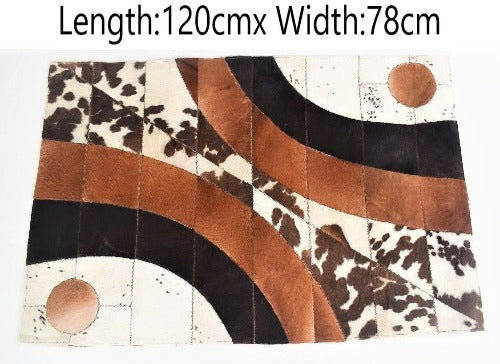 Handmade Cow Hide Patchwork Hair-On Fur Leather Rug , Genuine Animal Skin Leather Rug, Anti Slip Material On Back 10 SQ/FT