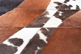 Handmade Cow Hide Patchwork Hair-On Fur Leather Rug , Genuine Animal Skin Leather Rug, Anti Slip Material On Back 10 SQ/FT