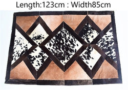 Handmade Cow Hide Patchwork Hair-On Fur Leather Rug , Genuine Animal Skin Leather Rug, Anti Slip Material On Back 11.25 SQ/FT
