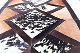 Handmade Cow Hide Patchwork Hair-On Fur Leather Rug , Genuine Animal Skin Leather Rug, Anti Slip Material On Back 11.25 SQ/FT
