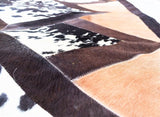 Handmade Cow Hide Patchwork Hair-On Fur Leather Rug , Genuine Animal Skin Leather Rug, Anti Slip Material On Back 11.25 SQ/FT
