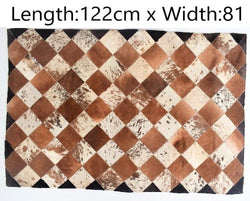 Handmade Cow Hide Patchwork Hair-On Fur Leather Rug , Genuine Animal Skin Leather Rug, Anti Slip Material On Back Size 10.5 SQ/FT
