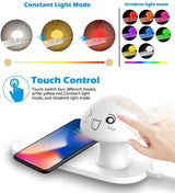 Wireless Charger With Touch-Control Silicone Mushroom Night Light For Bedroom