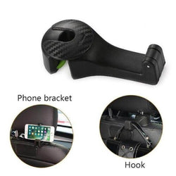 Carpus - 2in1 Multi-functional Car Headrest Hook (2 pcs) Black (no light/with phone holder) Hook