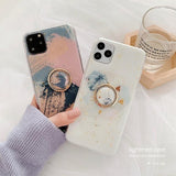 Geometric Glitter Marble Painting iphone Case With Bracket Ring